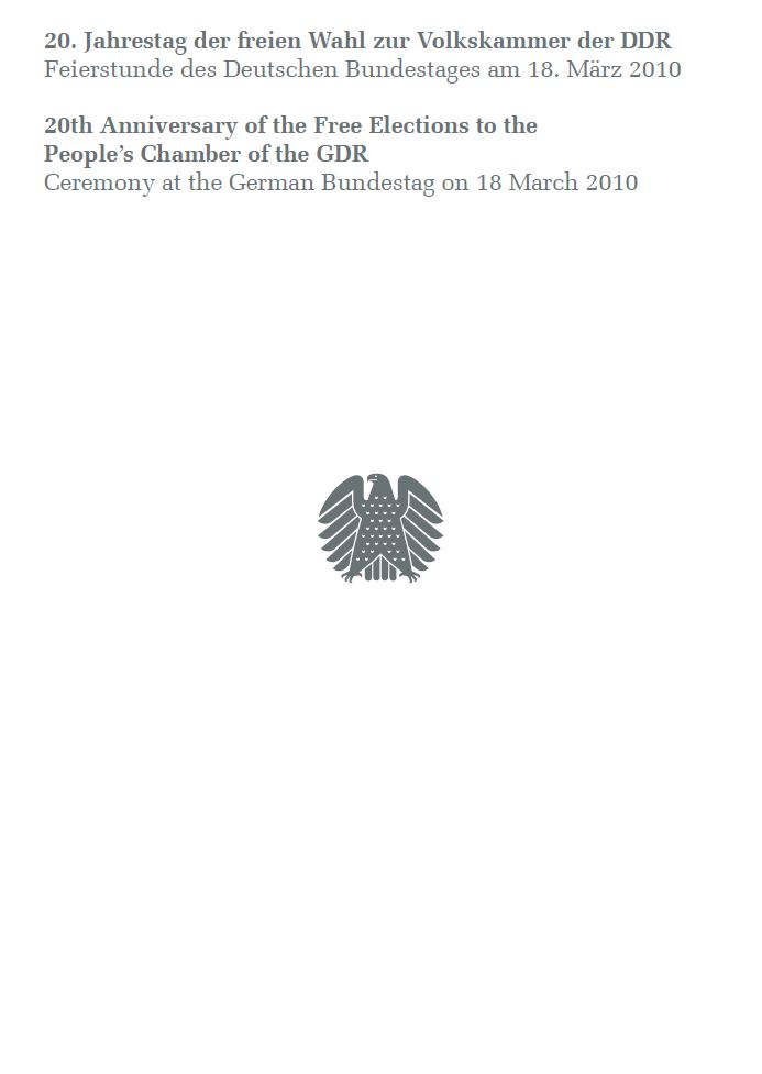 Gedenkschrift zum 18. März 2010 - 20. Jahrestag Volkskammer der DDR