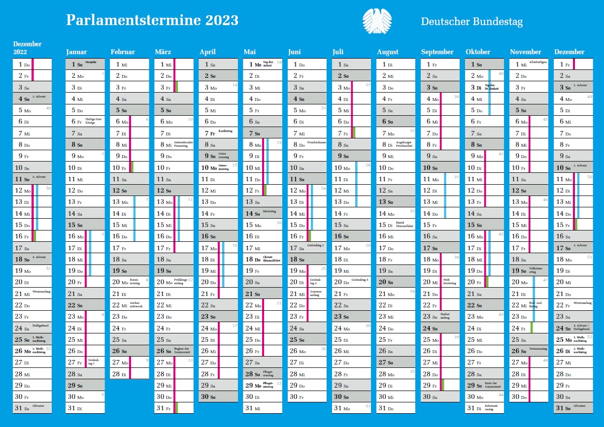 Kalender: Parlamentstermine 2023  (DIN A4)